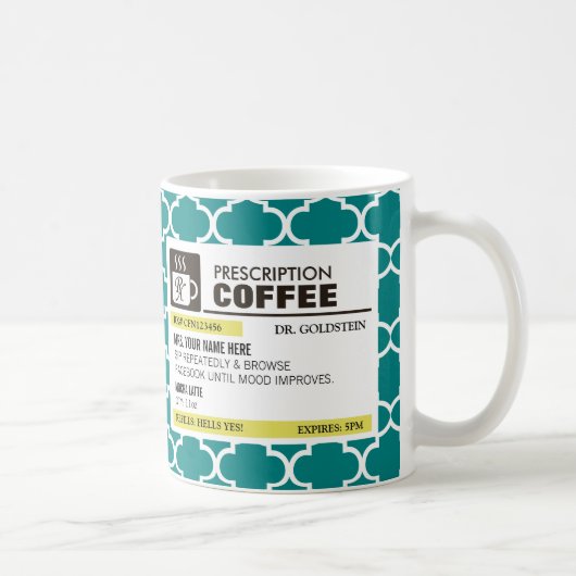 Funny Prescription Coffee Mok - Quatrefoil Pattern (Rechts)