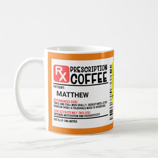 Funny Prescription Koffee Label op maat Koffiemok (Links)