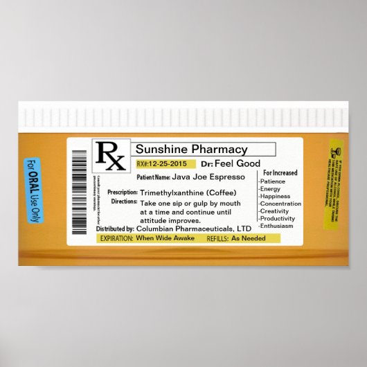 Funny Prescription koffie RX Poster (Voorkant)