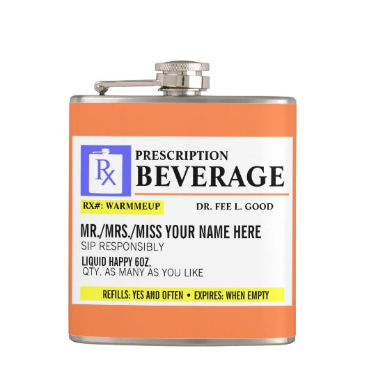 Funny Prescription Label Beverage Flask Heupfles (Voorkant)