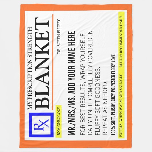 Funny Prescription Label Fleece Deken (Voorkant)