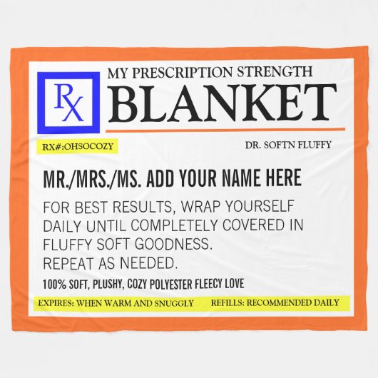 Funny Prescription Label Fleece Deken (Voorkant (Horizontaal))