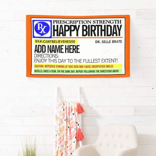 Funny Prescription Label Happy Birthday Spandoek (Insitu)