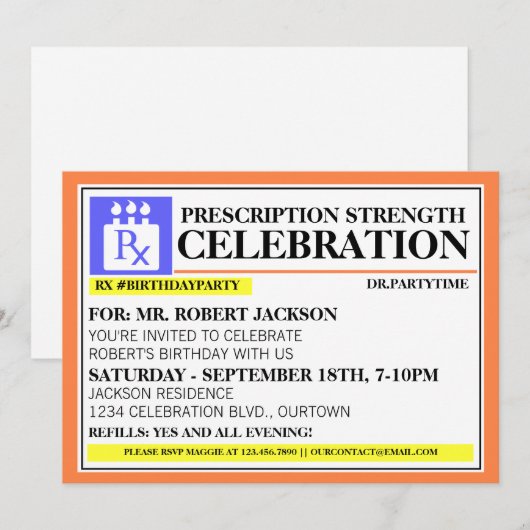 Funny Prescription Label Party-uitnodigingen Kaart (Voorkant / Achterkant)