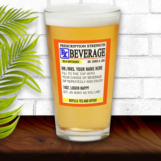 Funny Prescription Label Pint Glass Glas