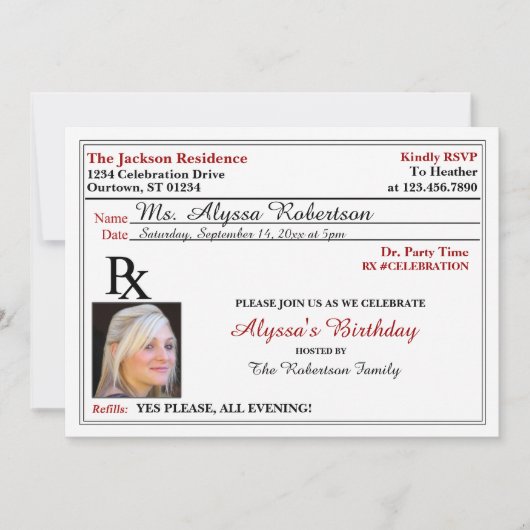 Funny Prescription Party-uitnodigingen Kaart (Voorkant)