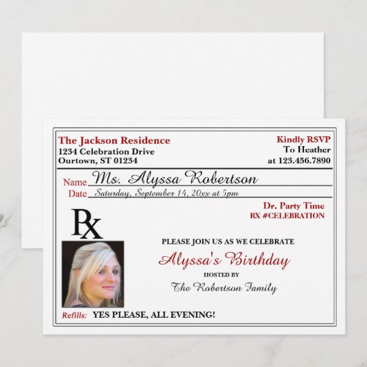 Funny Prescription Party-uitnodigingen Kaart (Voorkant / Achterkant)