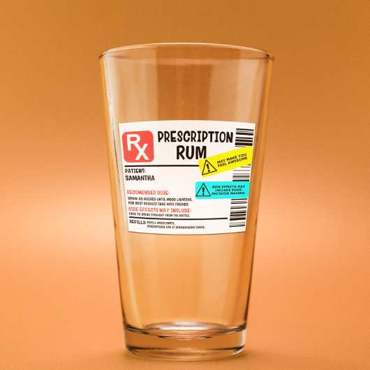 Funny Prescription Rum Warning Label Persoonlijk Glas