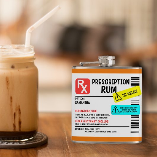 Funny Prescription Rum Warning Label Persoonlijk Heupfles