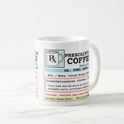 Funny Prescription RX Coffee Mok (Voorkant rechts)