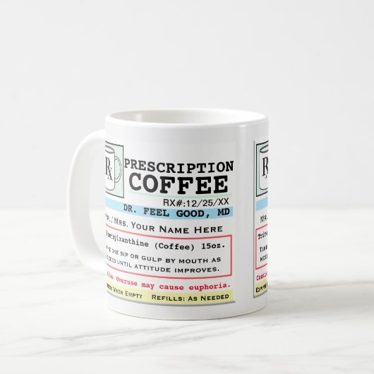 Funny Prescription RX Coffee Mok (Voorkant links)