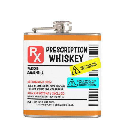Funny Prescription Whiskey Custom Warning Label  Heupfles (Voorkant)