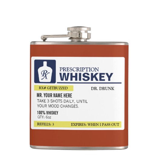 Funny Prescription Whiskey Heupfles (Voorkant)