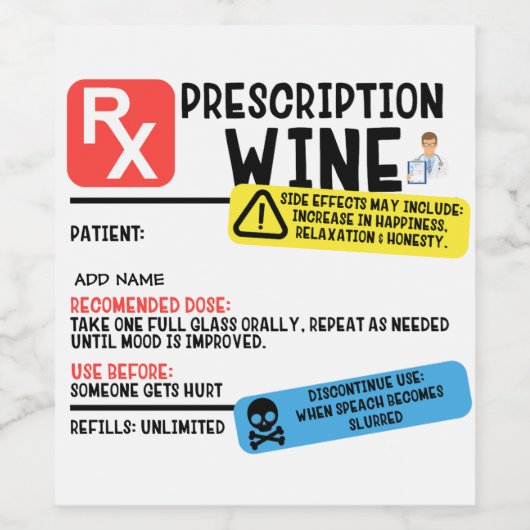 Funny Prescription Wijn Etiket (Enkel label)