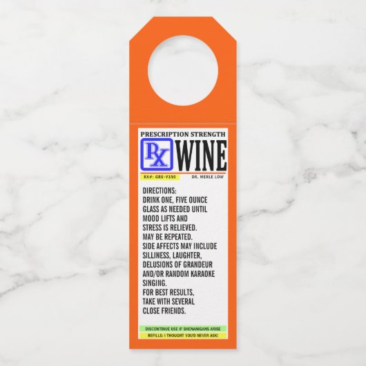 Funny Prescription Wine Label (Voorkant)