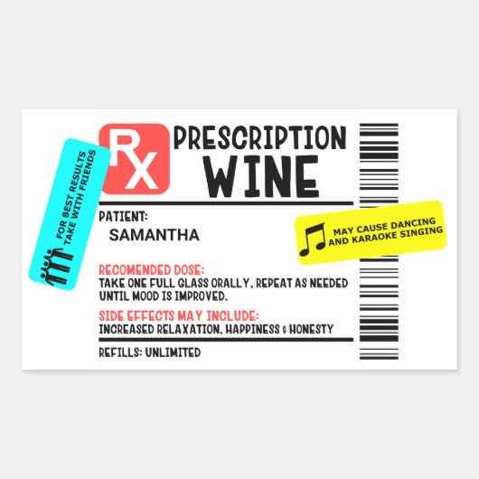 Funny Prescription Wine Warning Label Persoonlijk (Voorkant)