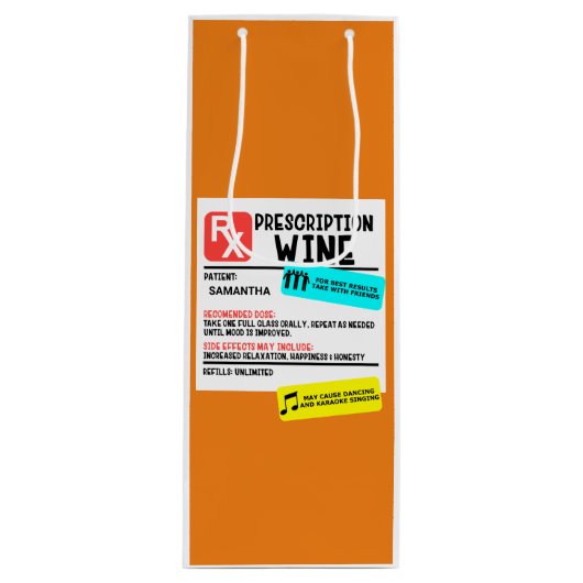 Funny Prescription Wine Warning Label Persoonlijk Wijn Cadeautas (Voorkant)