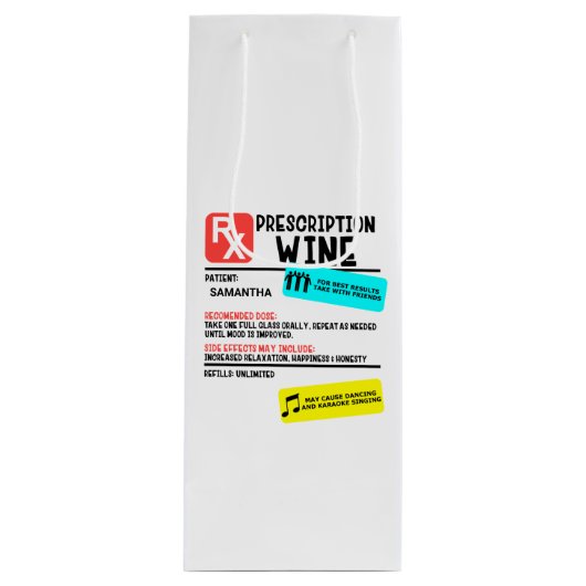 Funny Prescription Wine Warning Label Persoonlijk Wijn Cadeautas (Voorkant)