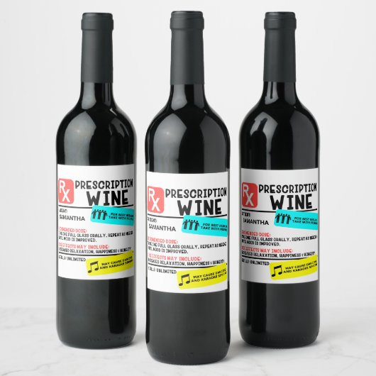 Funny Prescription Wine Warning Label Persoonlijk Wijn Etiket (Flessen)