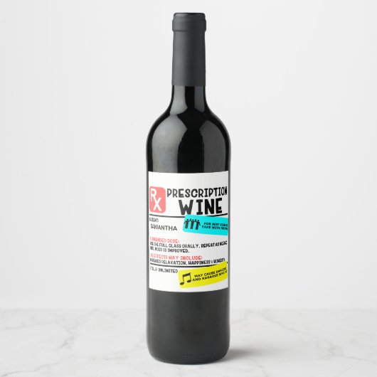 Funny Prescription Wine Warning Label Persoonlijk Wijn Etiket (Voorkant)