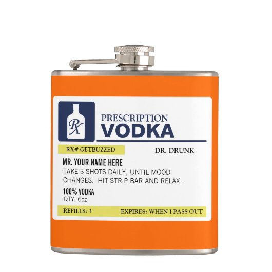 Funny Prescription Wodka Heupfles (Voorkant)
