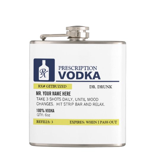 Funny Prescription Wodka Heupfles (Voorkant)