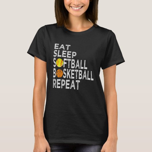 Funny Present Eat Sleep Softball Basketball Repeat T-shirt (Voorkant)