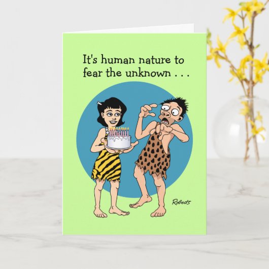 Funny "Primal Fear" Birthday Kaart (Gele Bloem)