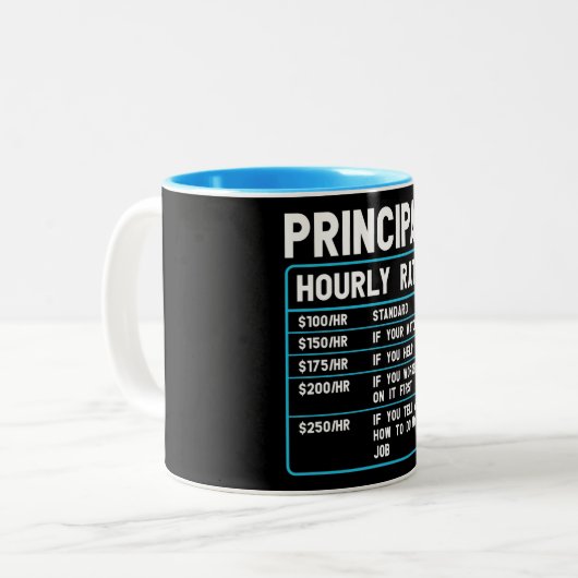 Funny Principal Hourly Rate Tweekleurige Koffiemok (Voorkant links)