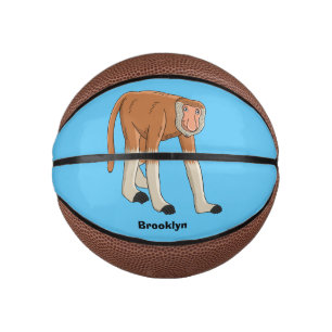 Funny proboscis aap cartoon afbeelding basketbal