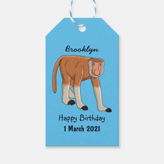 Funny proboscis aap cartoon afbeelding cadeaulabel (Voorkant)