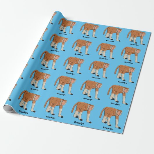Funny proboscis aap cartoon afbeelding cadeaupapier (Uitgerold)