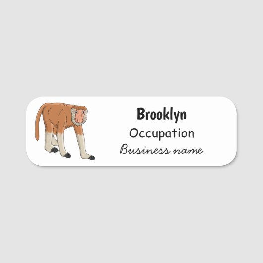 Funny proboscis aap cartoon afbeelding naamplaatje (Voorkant)