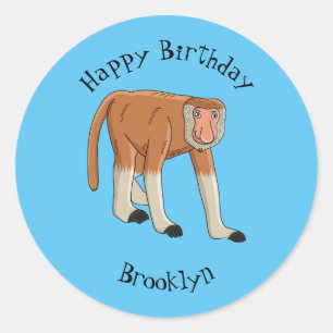 Funny proboscis aap cartoon afbeelding ronde sticker
