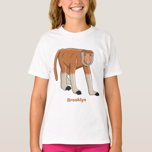 Funny proboscis aap cartoon afbeelding t-shirt (Voorkant)