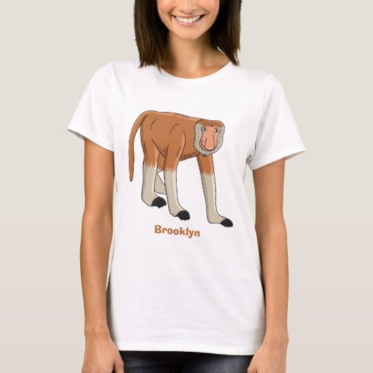 Funny proboscis aap cartoon afbeelding t-shirt (Voorkant)