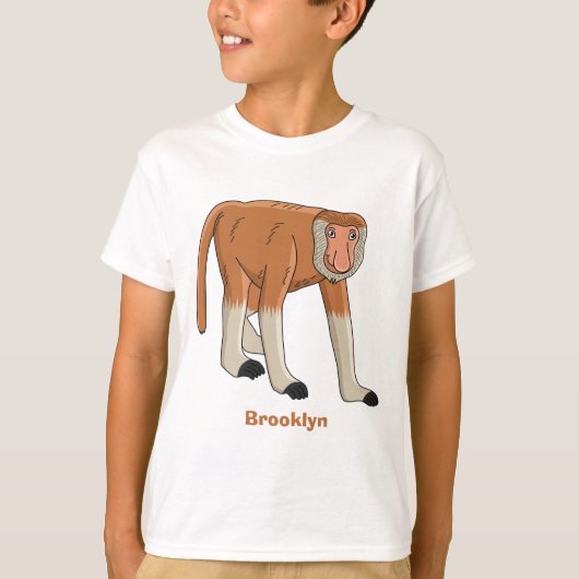 Funny proboscis aap cartoon afbeelding t-shirt (Voorkant)
