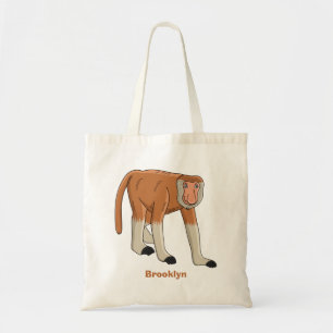Funny proboscis aap cartoon afbeelding tote bag