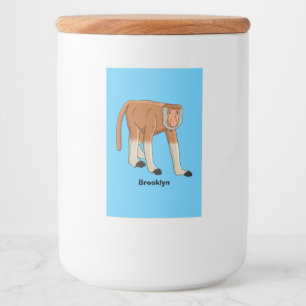 Funny proboscis aap cartoon afbeelding voedselcontainer etiket