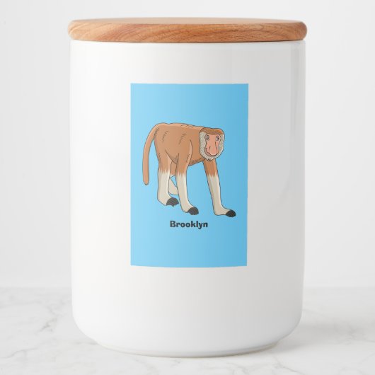 Funny proboscis aap cartoon afbeelding voedselcontainer etiket (Voorkant)