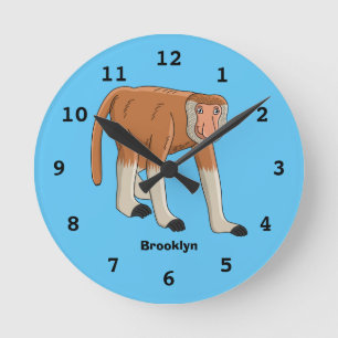 Funny proboscis aap cartoon illustratie ronde klok