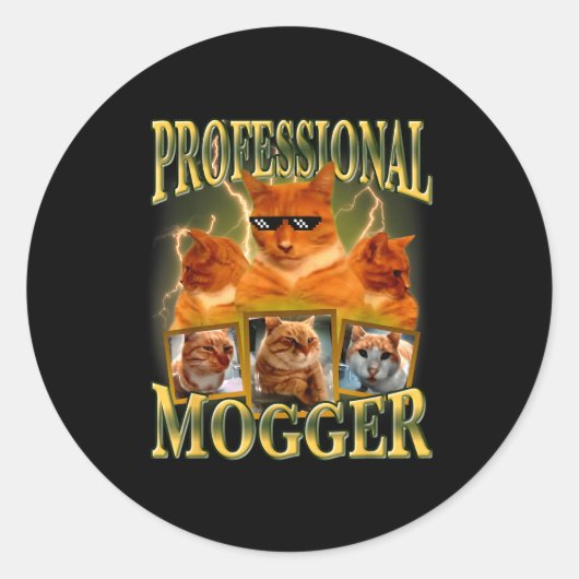 Funny Professional Mogger Cat Meme Mewing Looksmax Ronde Sticker (Voorkant)