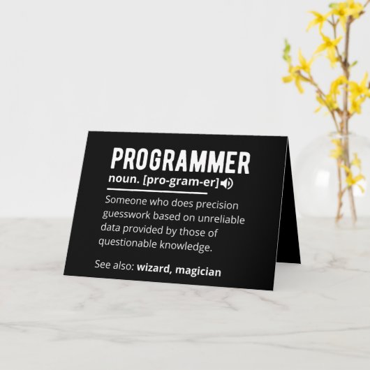 Funny Programmer Code Developer Betekenis Definiti Kaart (Gele Bloem)