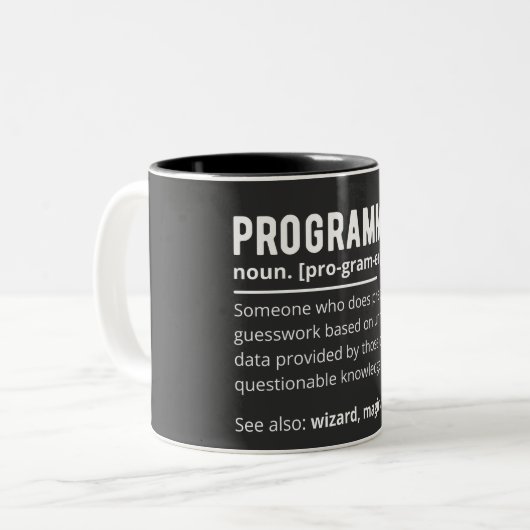 Funny Programmer Code Developer Betekenis Definiti Tweekleurige Koffiemok (Voorkant links)