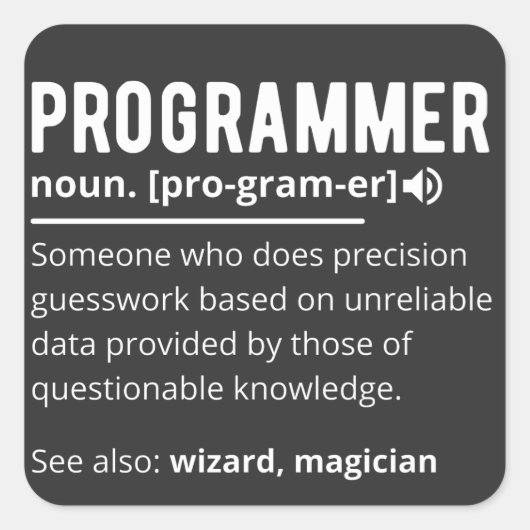 Funny Programmer Code Developer Betekenis Definiti Vierkante Sticker (Voorkant)