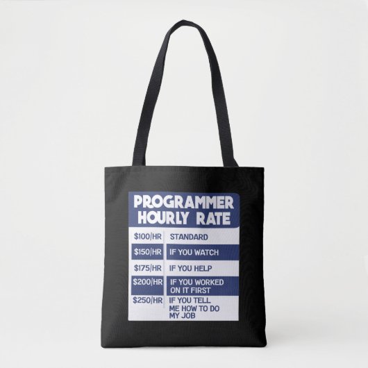 Funny Programmer Hourly Rate Computer IT Coder Tote Bag (Voorkant)