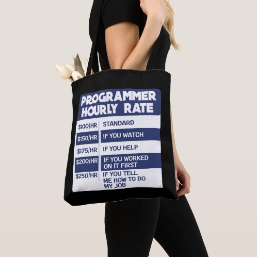 Funny Programmer Hourly Rate Computer IT Coder Tote Bag (Dichtbij)