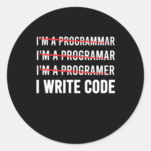 Funny Programmer I Wite Code Ronde Sticker (Voorkant)