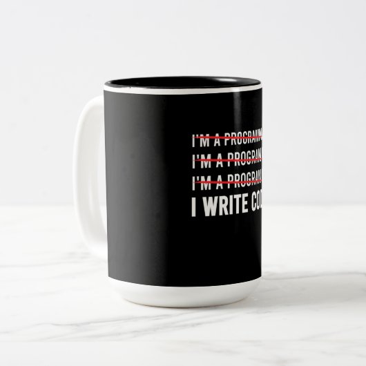 Funny Programmer I Wite Code Tweekleurige Koffiemok (Voorkant links)