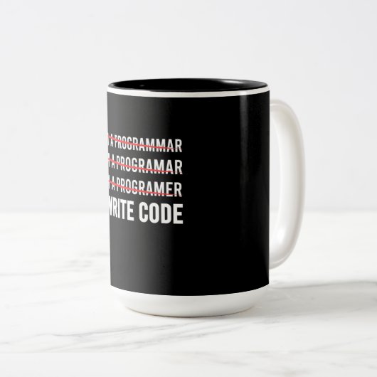 Funny Programmer I Wite Code Tweekleurige Koffiemok (Voorkant rechts)
